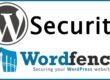 Logo of WordPress with the word "Security" above it, and Wordfence logo below, promoting website security for WordPress users.