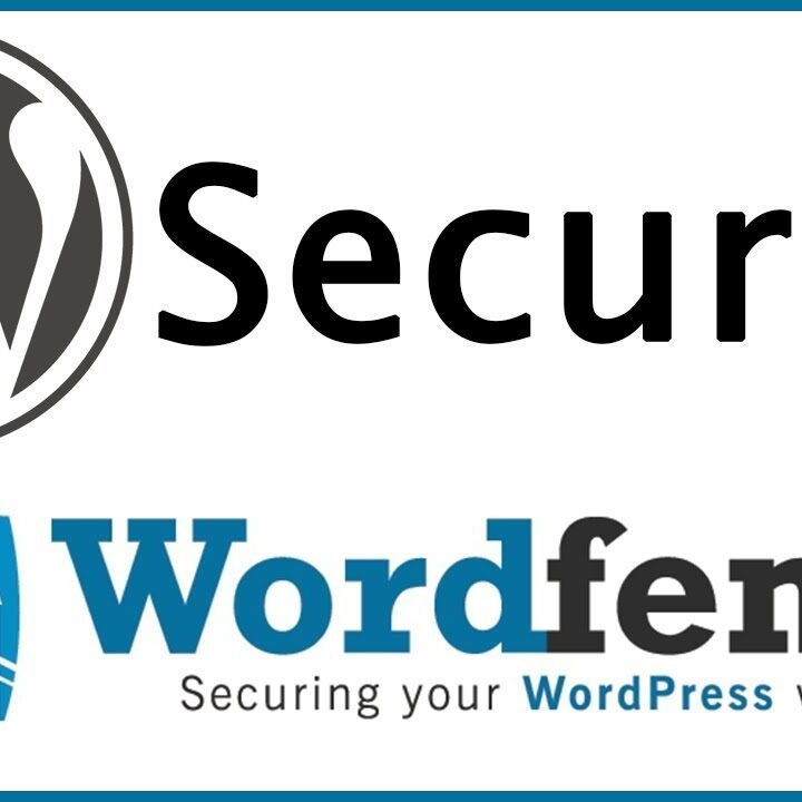 Logo of WordPress with the word "Security" above it, and Wordfence logo below, promoting website security for WordPress users.