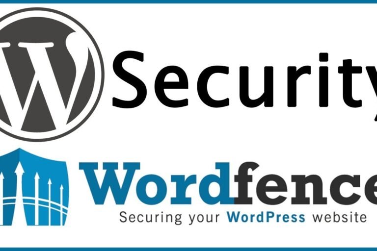 wordfence-plugin-setup Logo of WordPress with the word "Security" above it, and Wordfence logo below, promoting website security for WordPress users.
